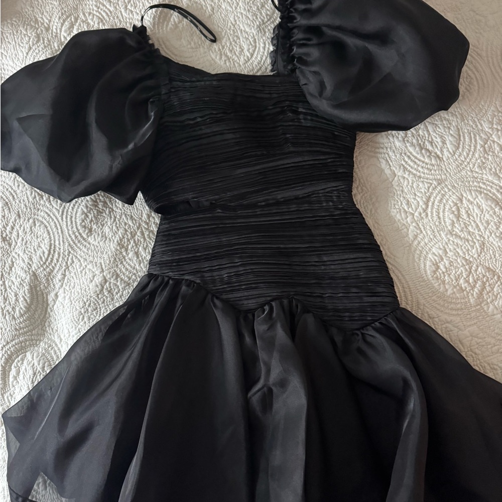 Aje Black Ruffled Sleeve Dress